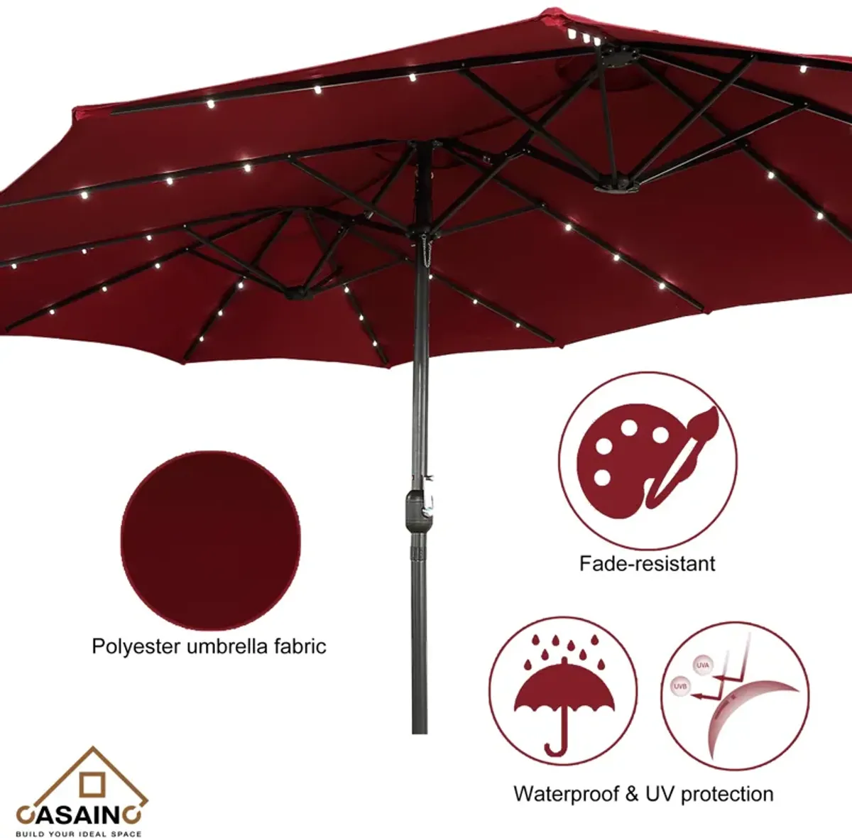 15ft Patio Maket Umbrella with base and led.