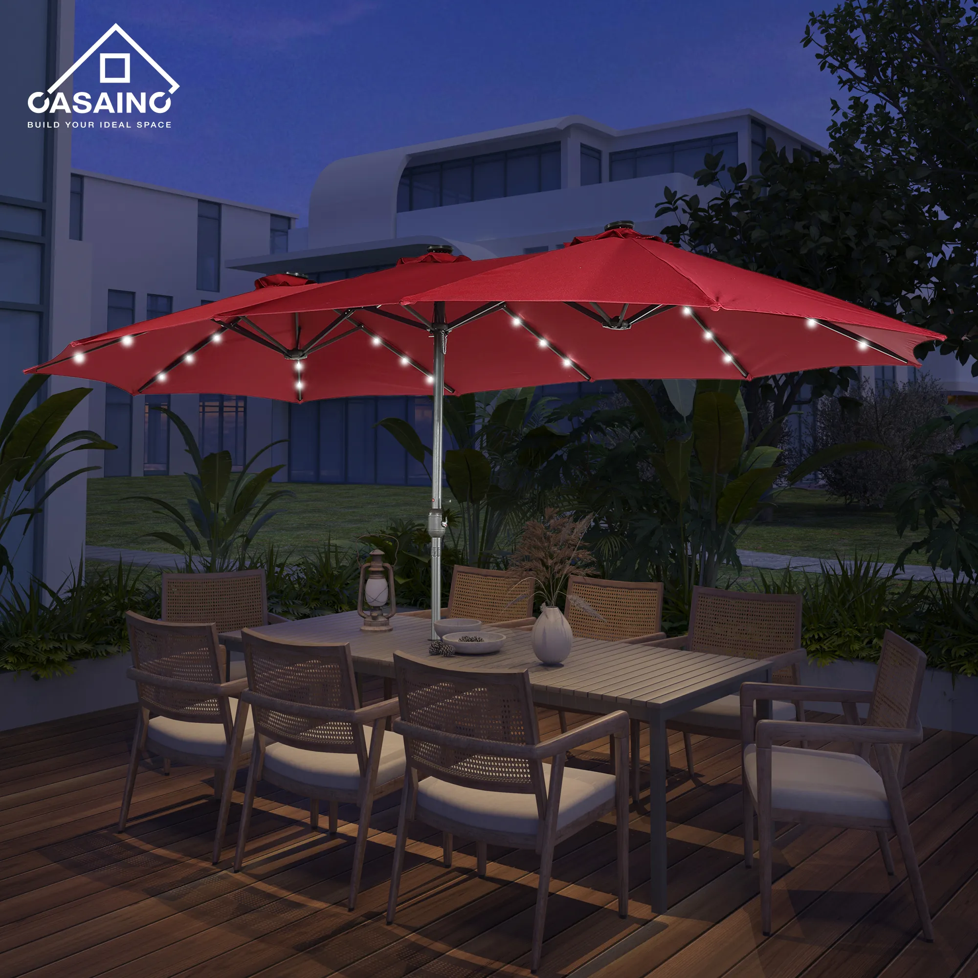 15ft Patio Maket Umbrella with base and led.