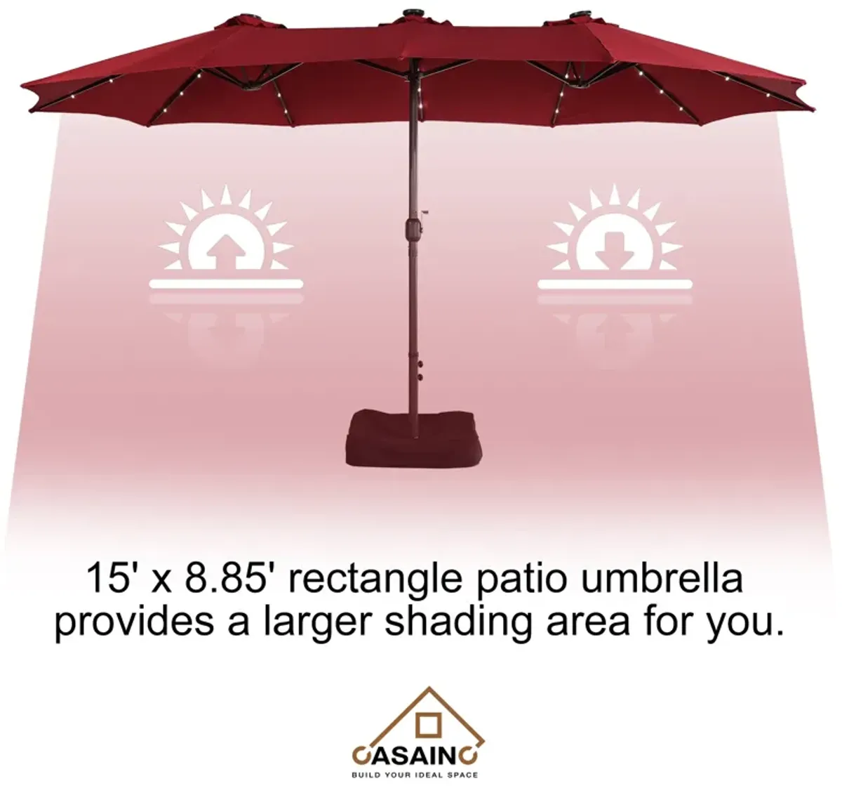 15ft Patio Maket Umbrella with base and led.