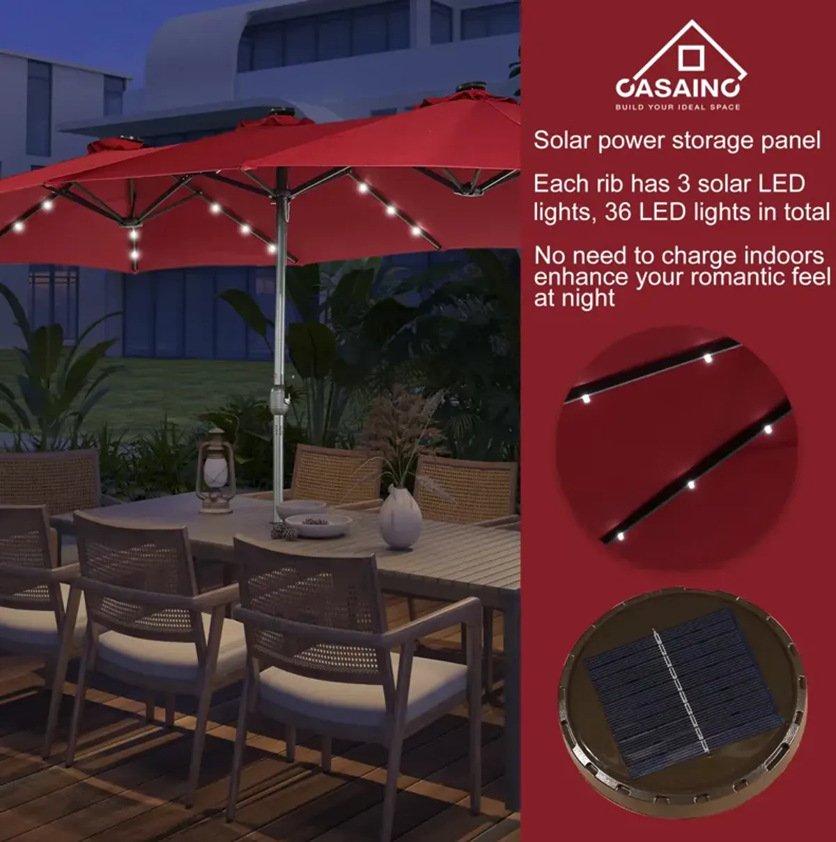 15ft Patio Maket Umbrella with base and led.