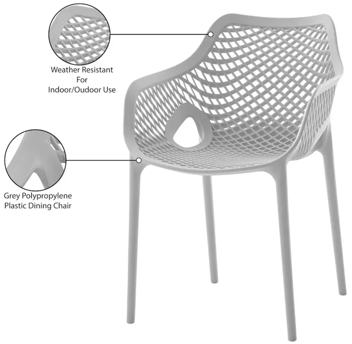 Meridian Furniture Mykonos Grey Outdoor Patio Dining Chair, Set of 4