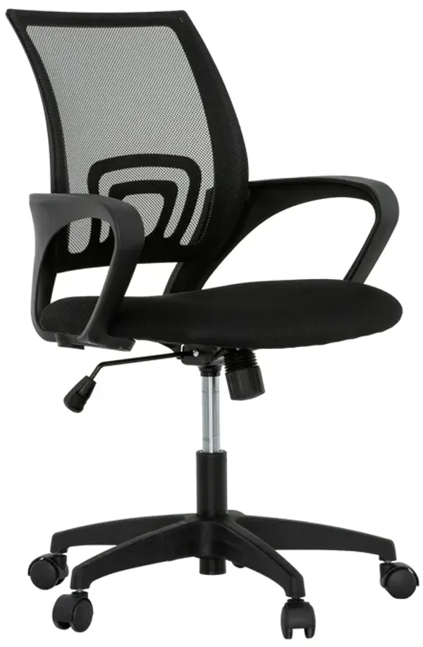Sely Rolling Office Chair, 35 Inch Adjustable Height and Black Mesh - Benzara