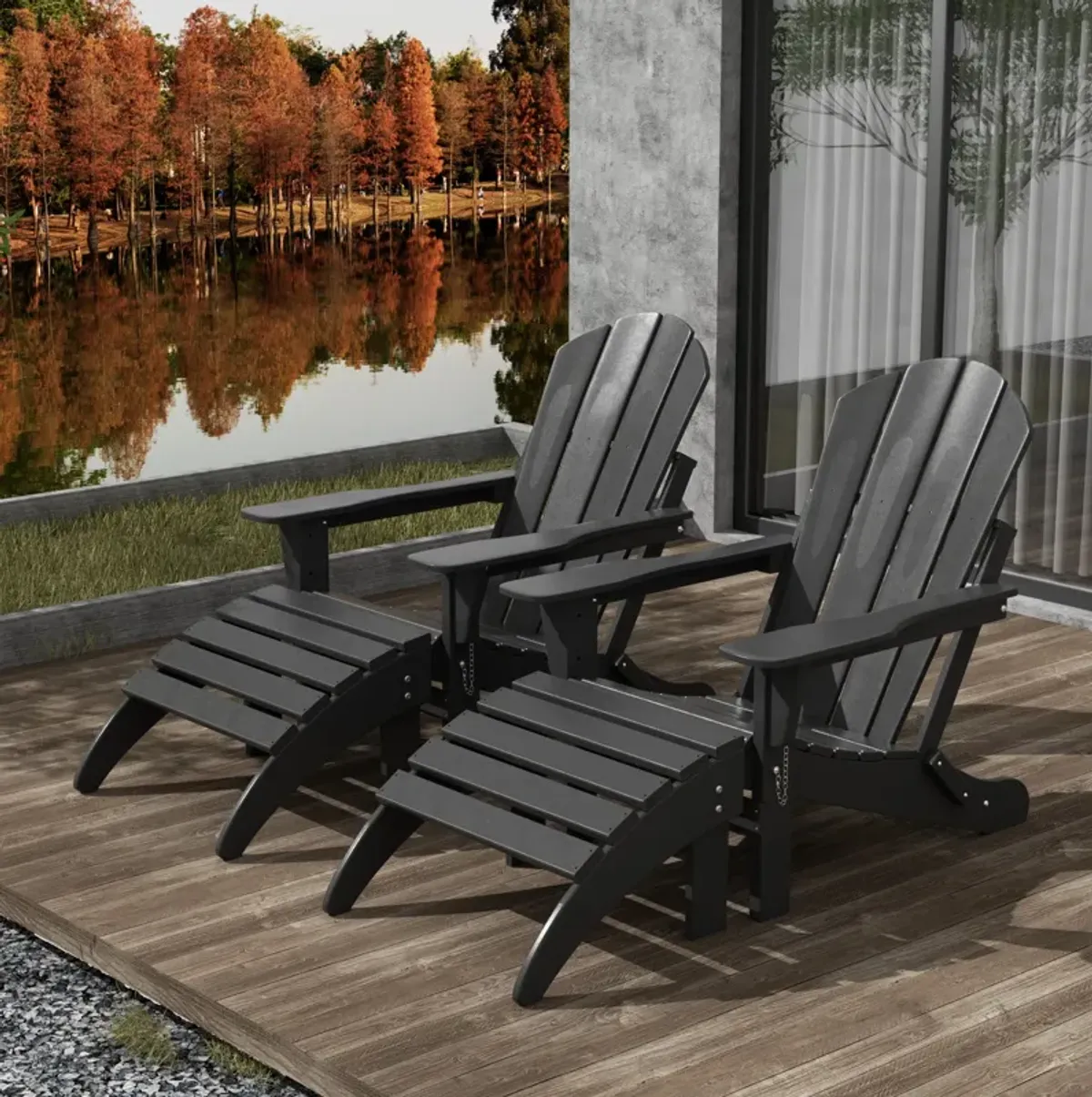 WestinTrends 4-Piece Folding Adirondack Chair With Footrest Ottoman Set