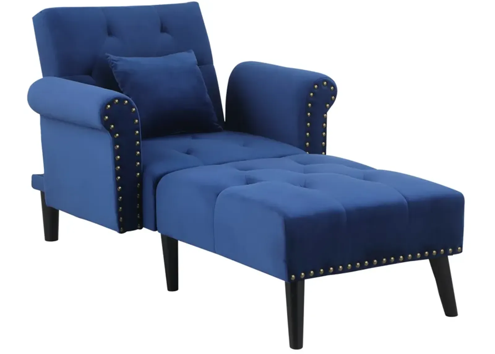 Blue Velvet Lounger: 2-in-1 Chaise with Rolled Armrest and Tufting