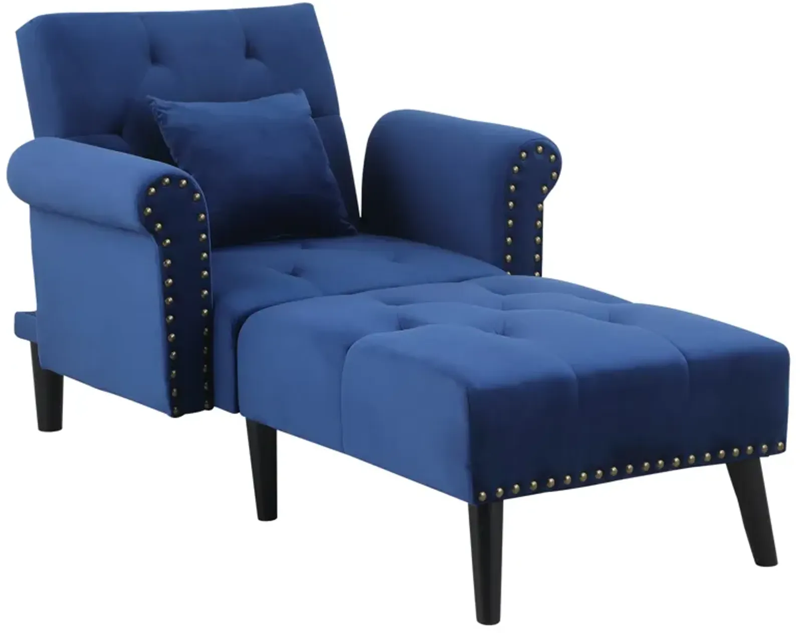 Blue Velvet Lounger: 2-in-1 Chaise with Rolled Armrest and Tufting