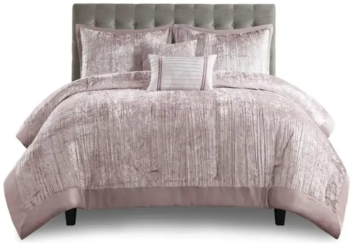 Gracie Mills 5-Piece Solid Crinkle Velvet Comforter Set