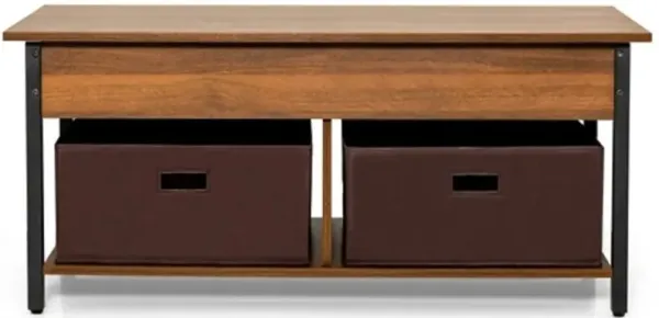Lift-Top Multi-Purpose Coffee Table – FarmHouse Style with 2 Storage Drawers and Bins