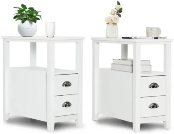 Hivvago 2 Pieces Space-saving Wooden Bed-side Nightstand Set with 2 Drawers