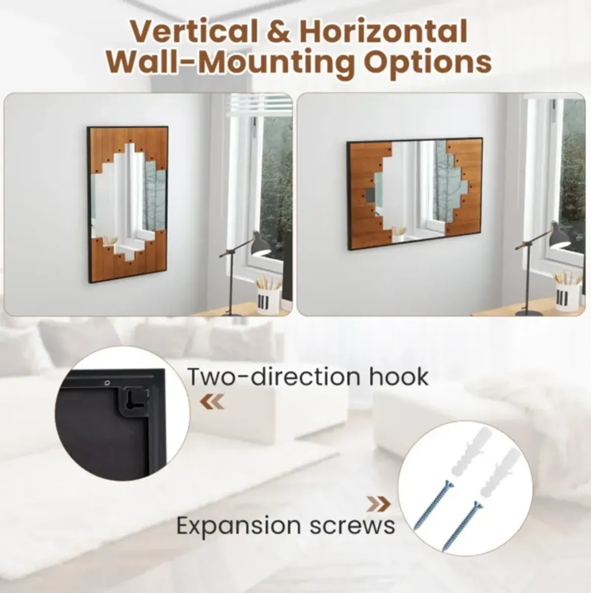 Hivvago 37.5" x 26.5" Decorative Rectangle Wall Mirror with Piano Key-Shaped Frame