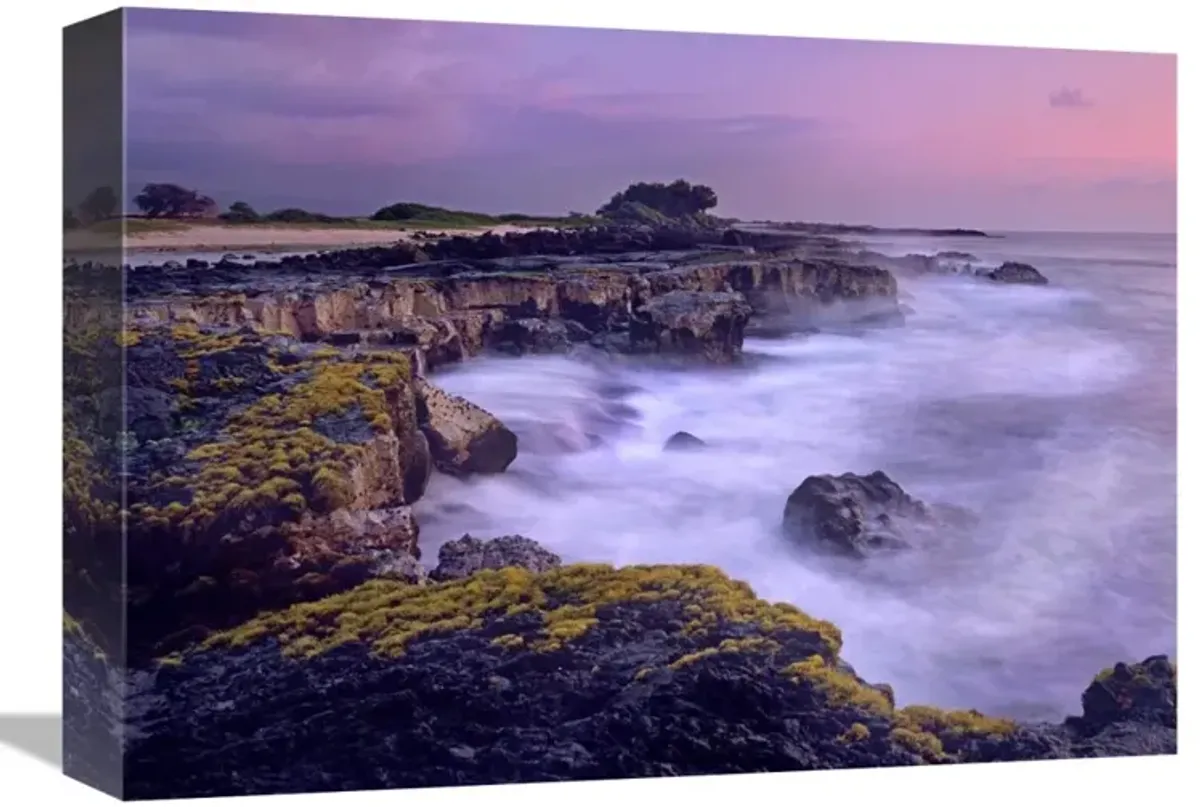 Ocean and lava rocks at sunset, Puuhonua, Hawaii-Canvas Art-16x12