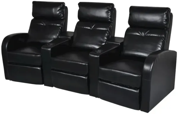 Recliner Sofa Black Faux Leather 3-seater Adjustable Footrests