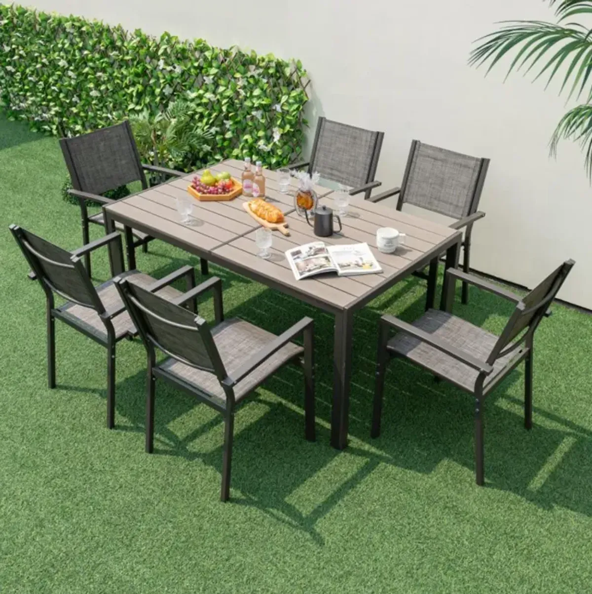 Hivvago 59 x 35 Inch Large Outdoor Rectangle Dining Table with Metal Legs