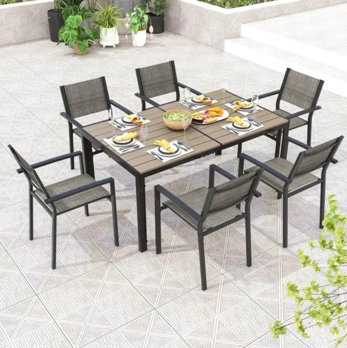 Hivvago 59 x 35 Inch Large Outdoor Rectangle Dining Table with Metal Legs