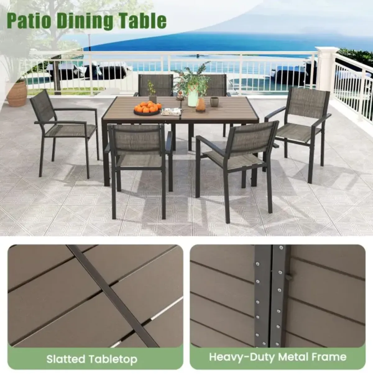 Hivvago 59 x 35 Inch Large Outdoor Rectangle Dining Table with Metal Legs