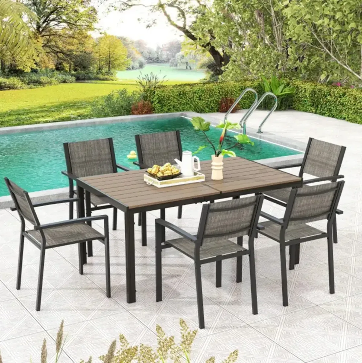 Hivvago 59 x 35 Inch Large Outdoor Rectangle Dining Table with Metal Legs