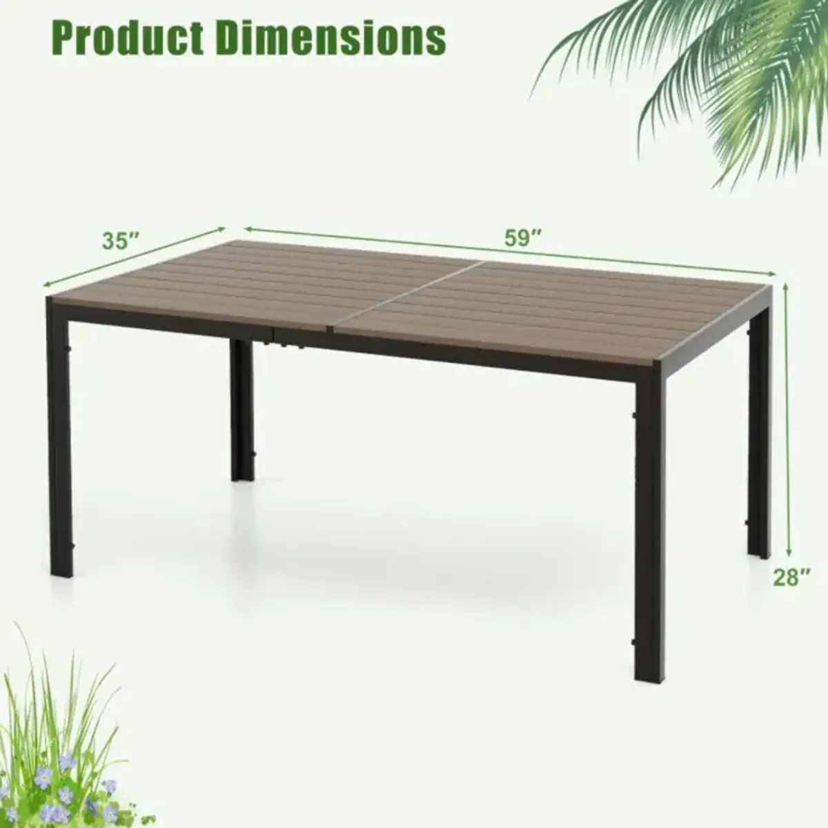 Hivvago 59 x 35 Inch Large Outdoor Rectangle Dining Table with Metal Legs