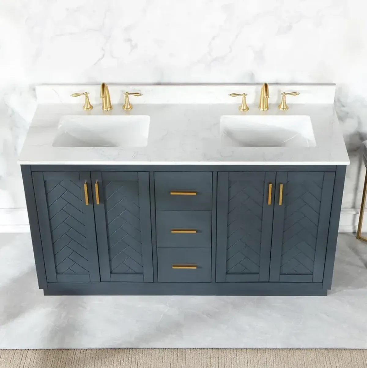 Altair 60 Double Bathroom Vanity Set in Classic Blue without Mirror