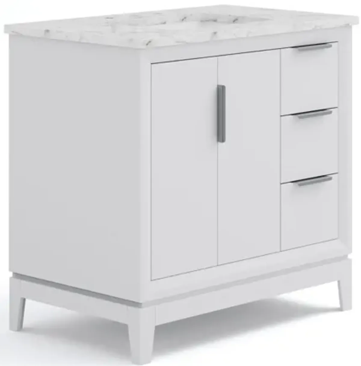 Elizabeth 36 In. Single Sink Carrara White Marble Countertop Bath Vanity In Pure White with Brushed Silver Hardware