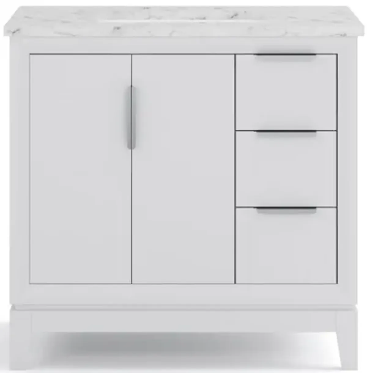 Elizabeth 36 In. Single Sink Carrara White Marble Countertop Bath Vanity In Pure White with Brushed Silver Hardware