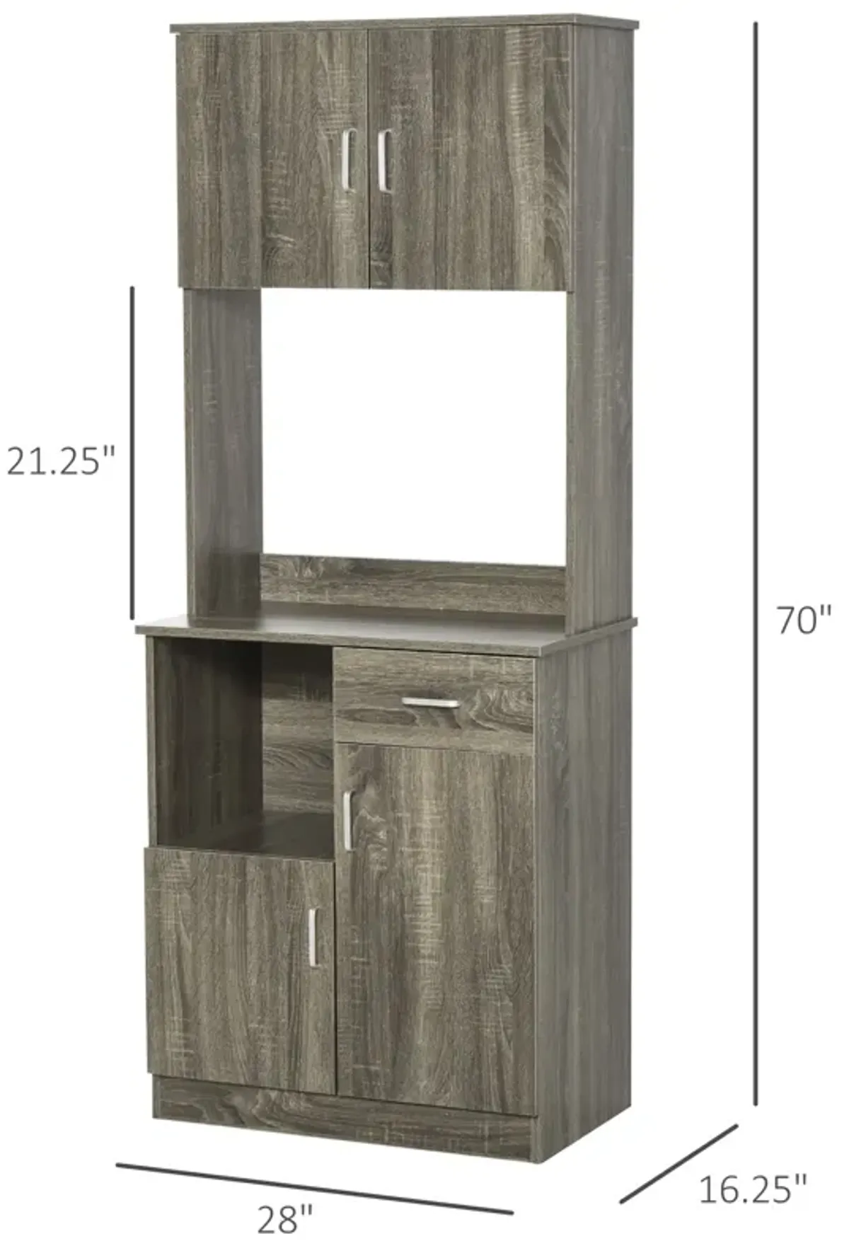 Gray Kitchen Hutch: Modern Storage Cabinet with Microwave Counter