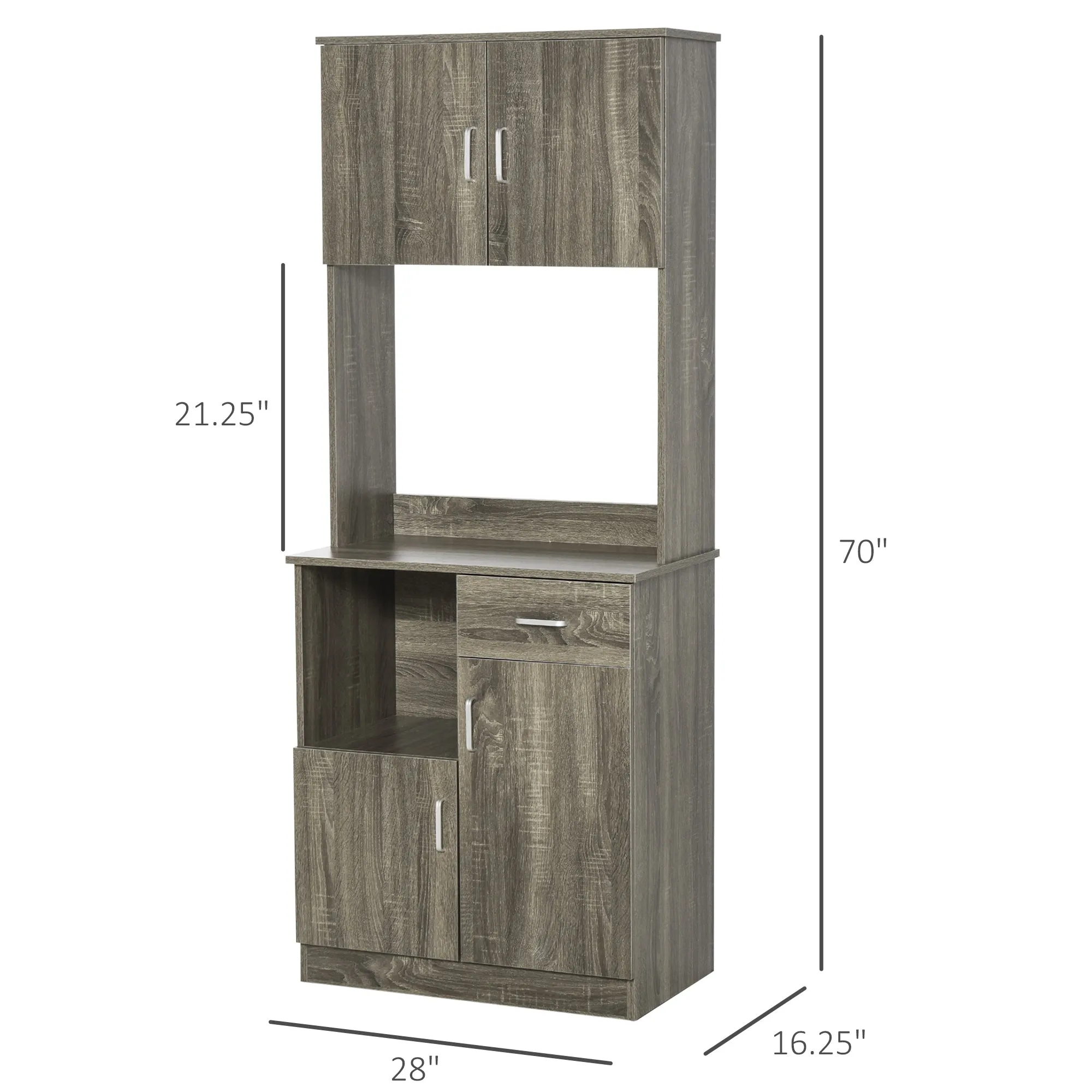 Gray Kitchen Hutch: Modern Storage Cabinet with Microwave Counter