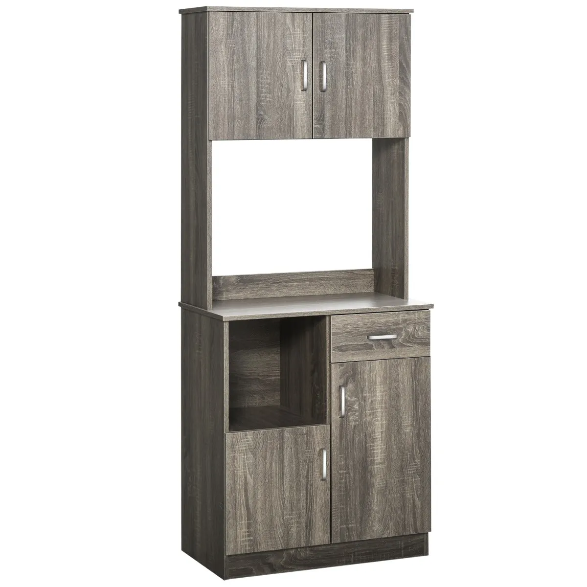 Gray Kitchen Hutch: Modern Storage Cabinet with Microwave Counter