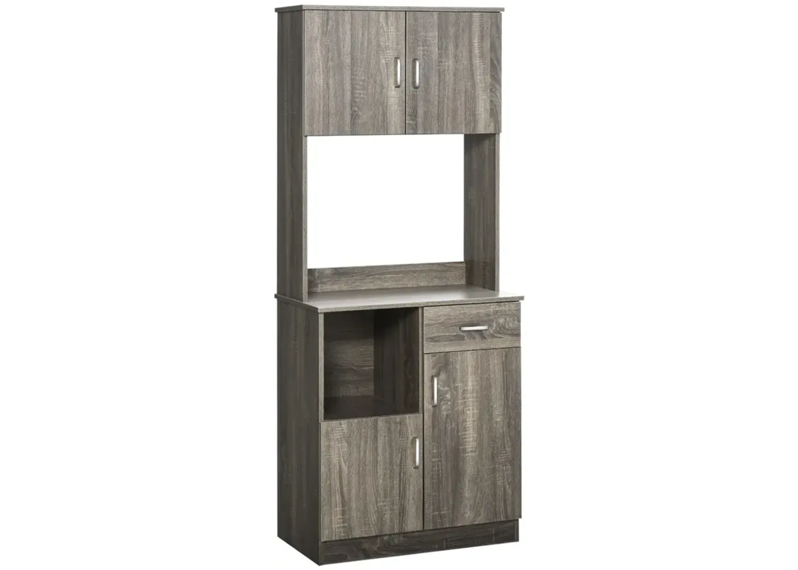 Gray Kitchen Hutch: Modern Storage Cabinet with Microwave Counter