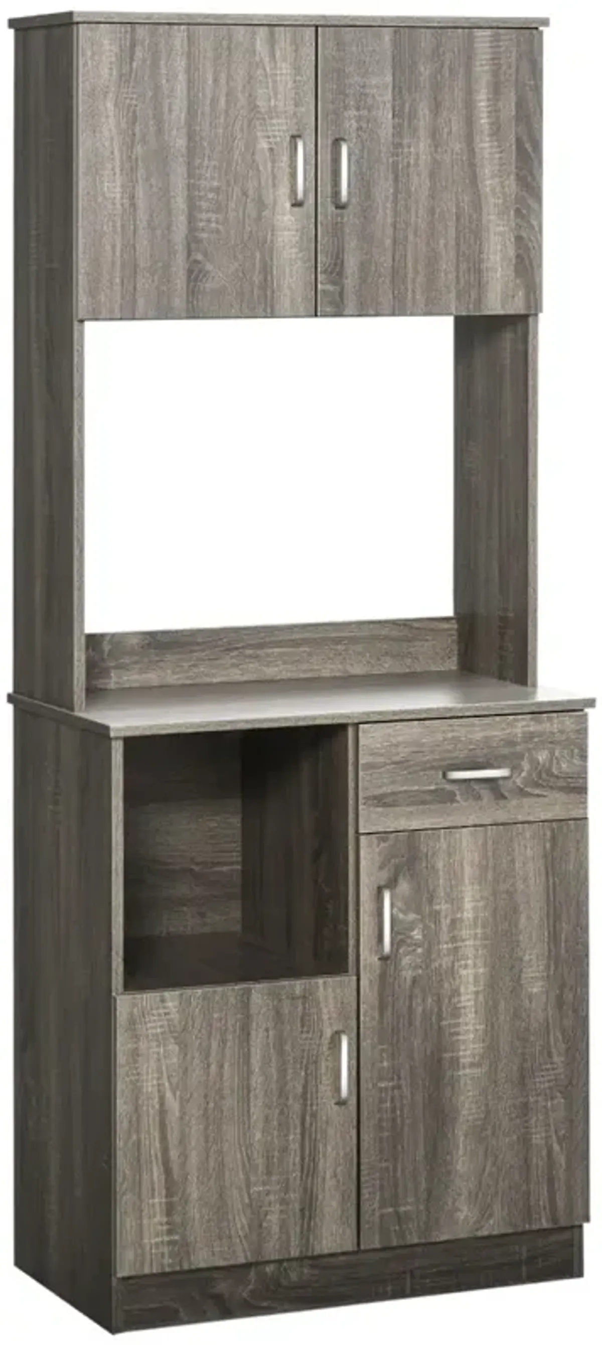 Gray Kitchen Hutch: Modern Storage Cabinet with Microwave Counter