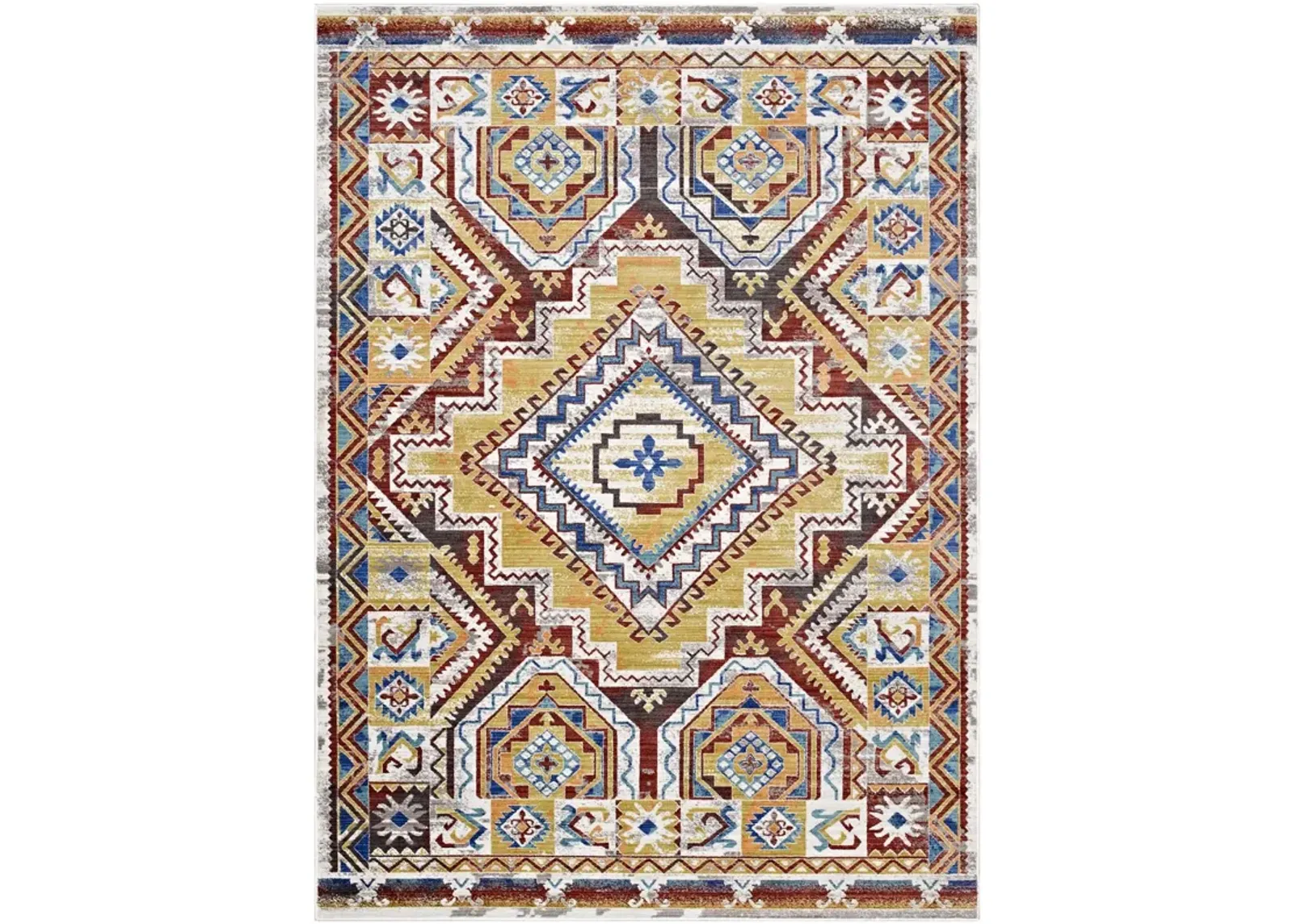 Florita Distressed Southwestern Aztec 8x10 Area Rug - Multicolored