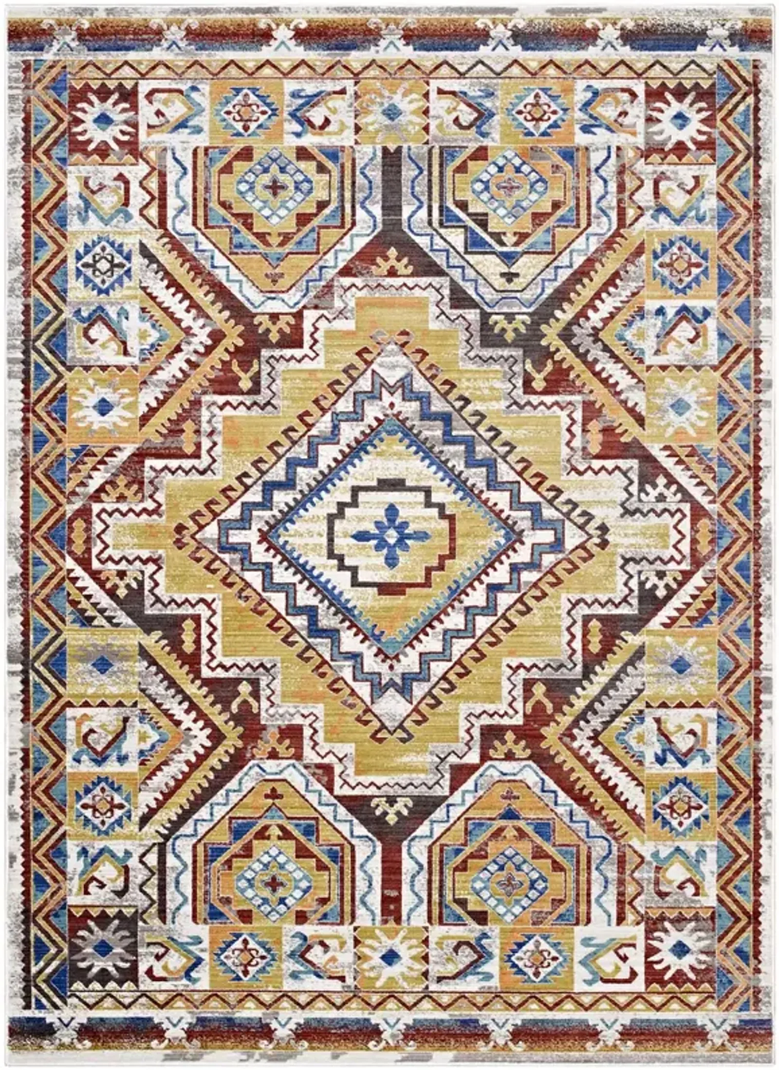 Florita Distressed Southwestern Aztec 8x10 Area Rug - Multicolored