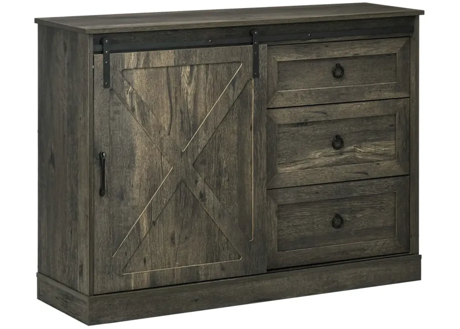 HOMCOM Farmhouse Sideboard Buffet Cabinet, Kitchen Cabinet Coffee Bar Cabinet with Sliding Barn Door and 3 Storage Drawers for Living Room, Dark Grey