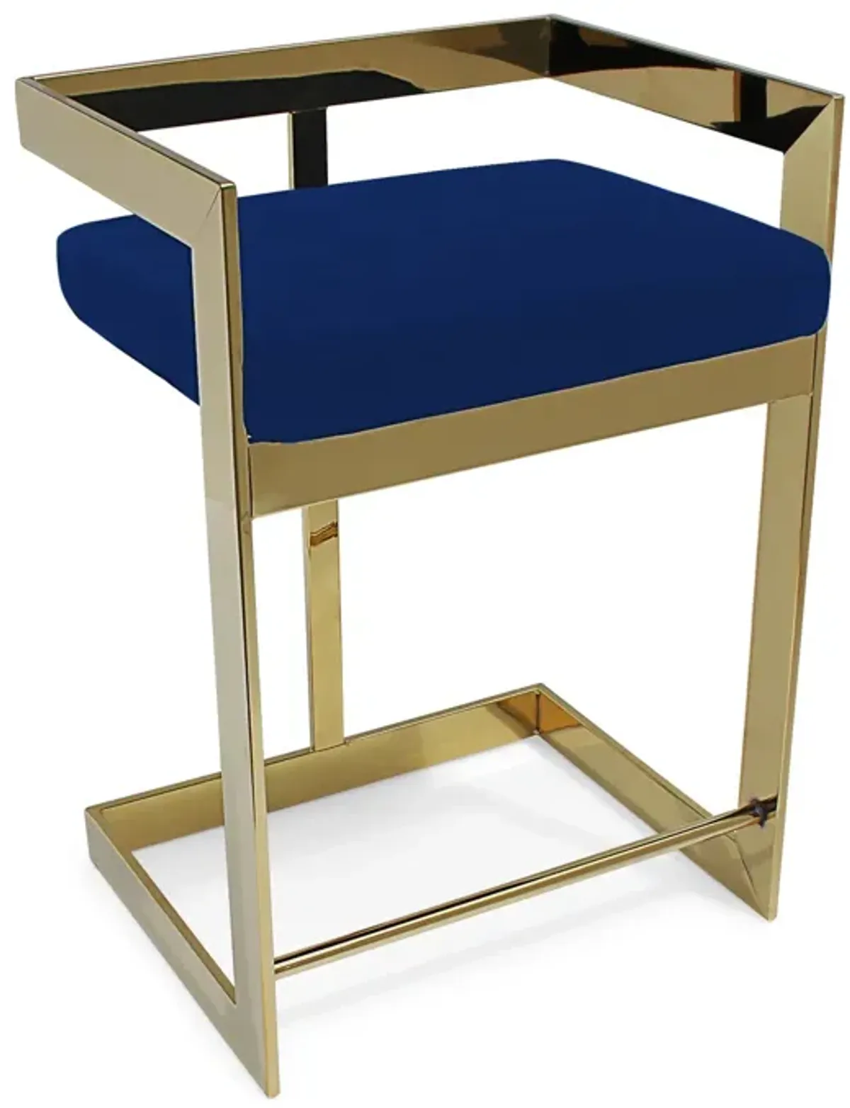 Bar Chair, 26", Blue Cushion, Gold Base