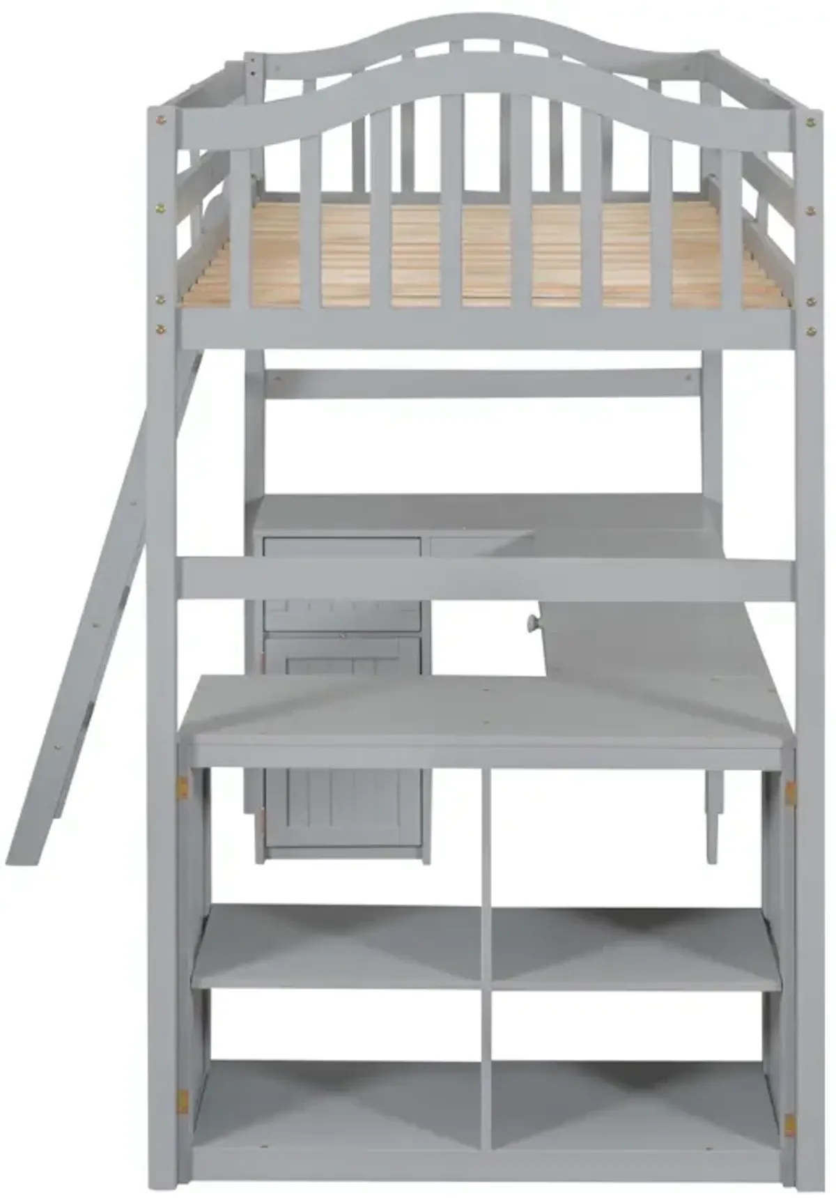 Twin Size Loft Bed With Drawers, Cabinet, Shelves And Desk, Wooden Loft Bed With Desk