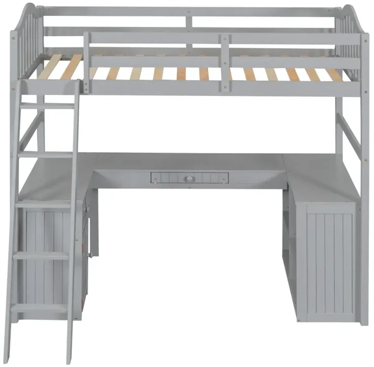 Twin Size Loft Bed With Drawers, Cabinet, Shelves And Desk, Wooden Loft Bed With Desk