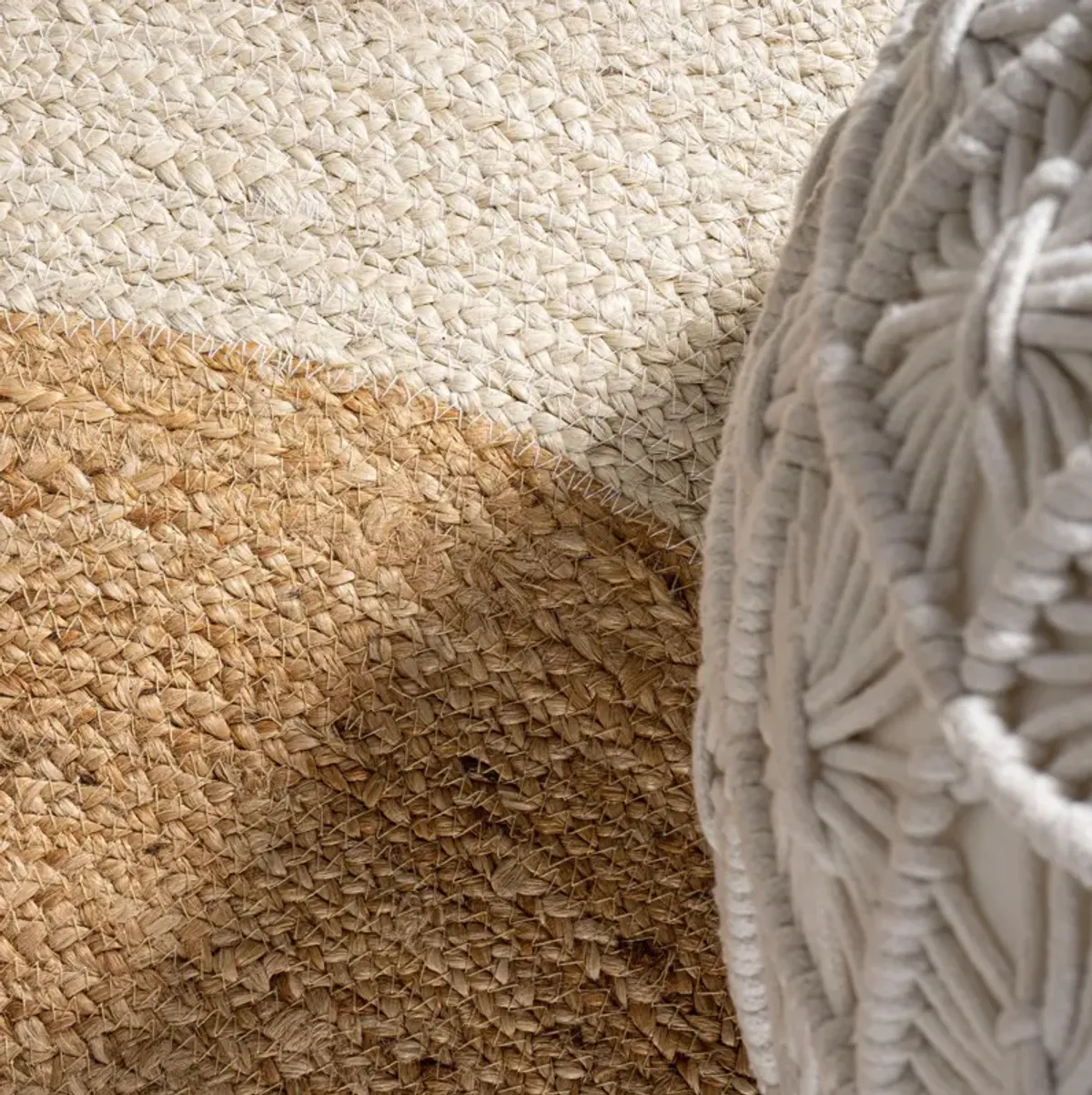 Oceana Two-Tone Boho Jute Circle Cream/Natural Round Area Rug