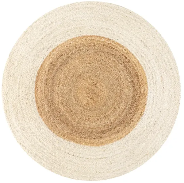Oceana Two-Tone Boho Jute Circle Cream/Natural Round Area Rug