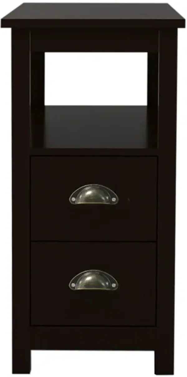 2 Drawers Narrow Nightstand End Table with Compact Design Open Shelf