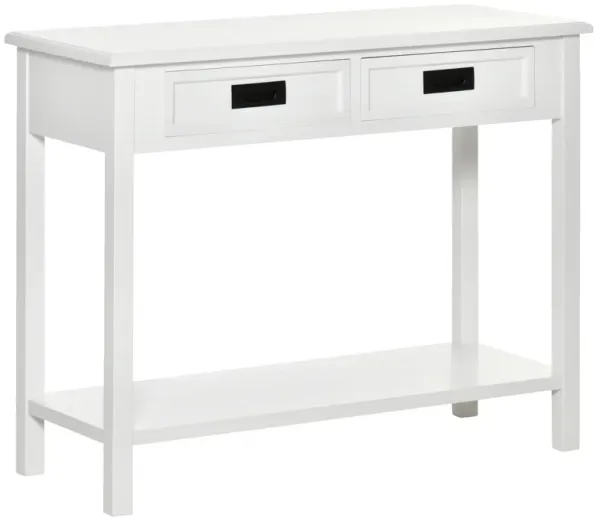 White Console Table: Modern Sofa Table with 2 Storage Drawers, Open Shelf