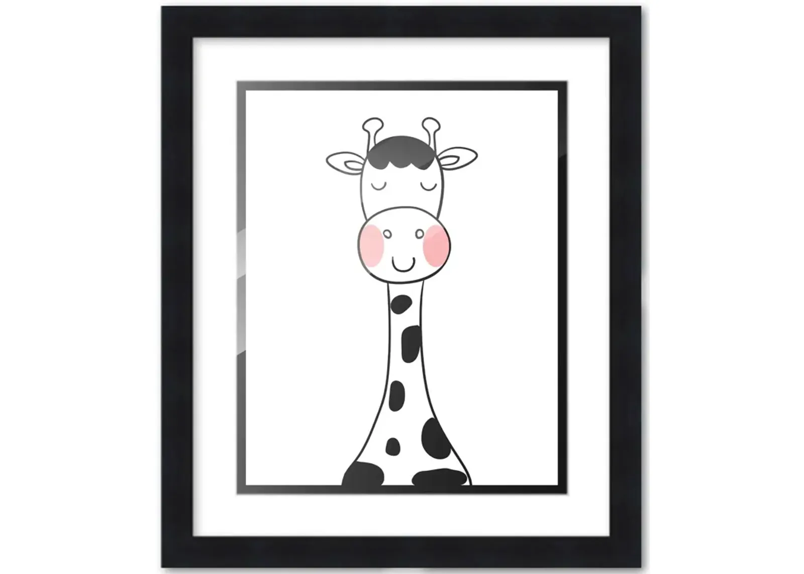 8x10 Framed Nursery Wall Art Black & White Giraffe Poster with White Mat in a 10x12 Black Wood Frame