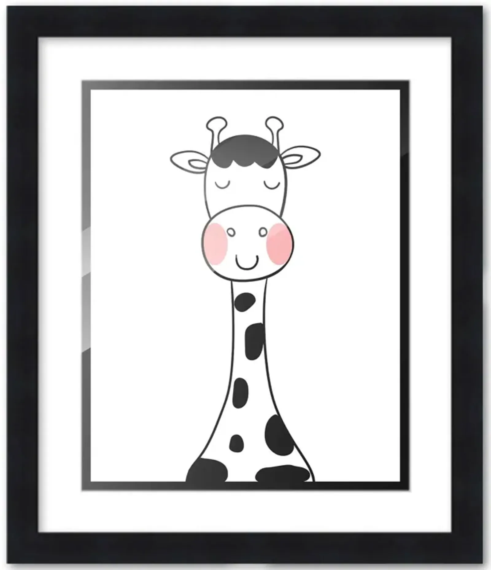 8x10 Framed Nursery Wall Art Black & White Giraffe Poster with White Mat in a 10x12 Black Wood Frame