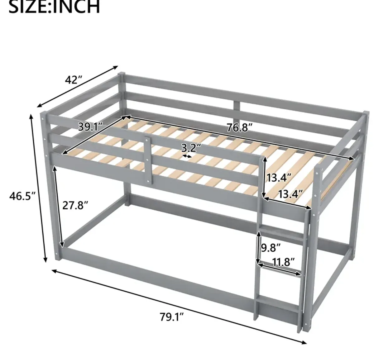 Merax Twin over Twin Floor Bunk Bed with Ladder