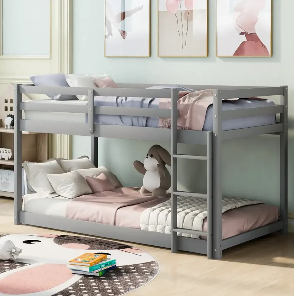 Merax Twin over Twin Floor Bunk Bed with Ladder