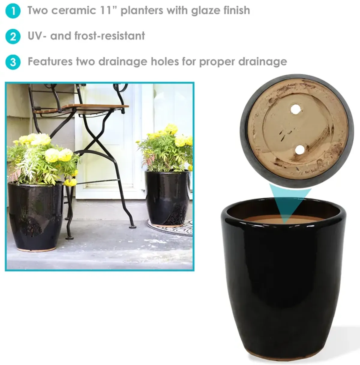 Sunnydaze Captivating Vista Ceramic Planter - 11.5" - Set of 2