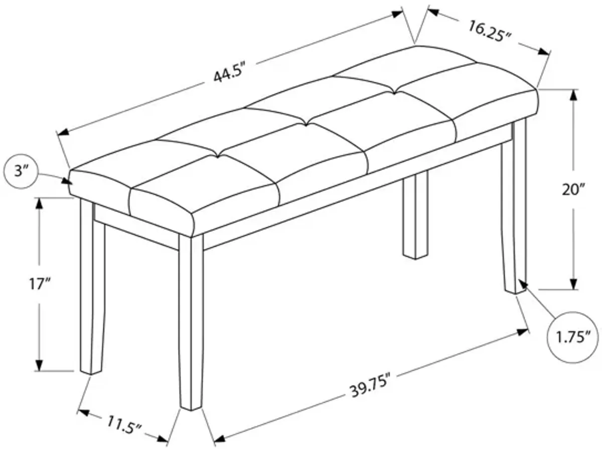 Monarch Specialties I 1377 - Bench, 44" Rectangular, Dining Room, Entryway, Kitchen, Hallway, Upholstered, Wood, Cream Fabric, Grey Solid Wood, Transitional