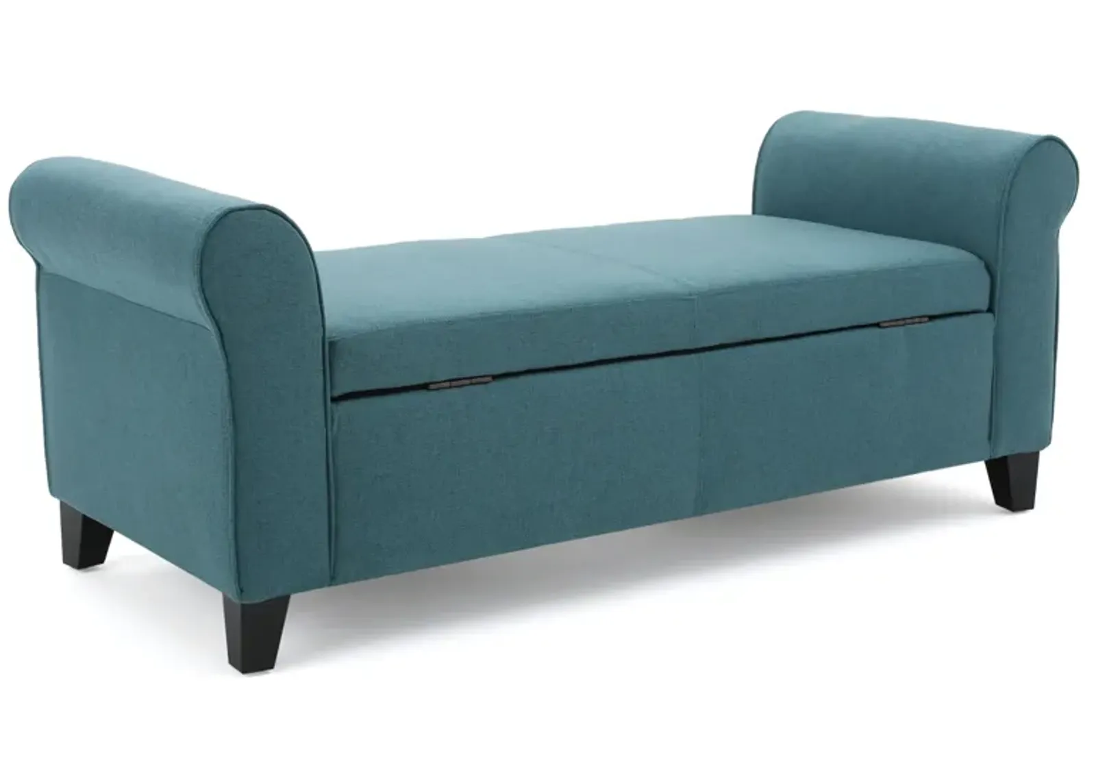 Shawn Storage Bench, 50 Inch, Rolled Arms, Solid Wood, Dark Teal Blue - Benzara