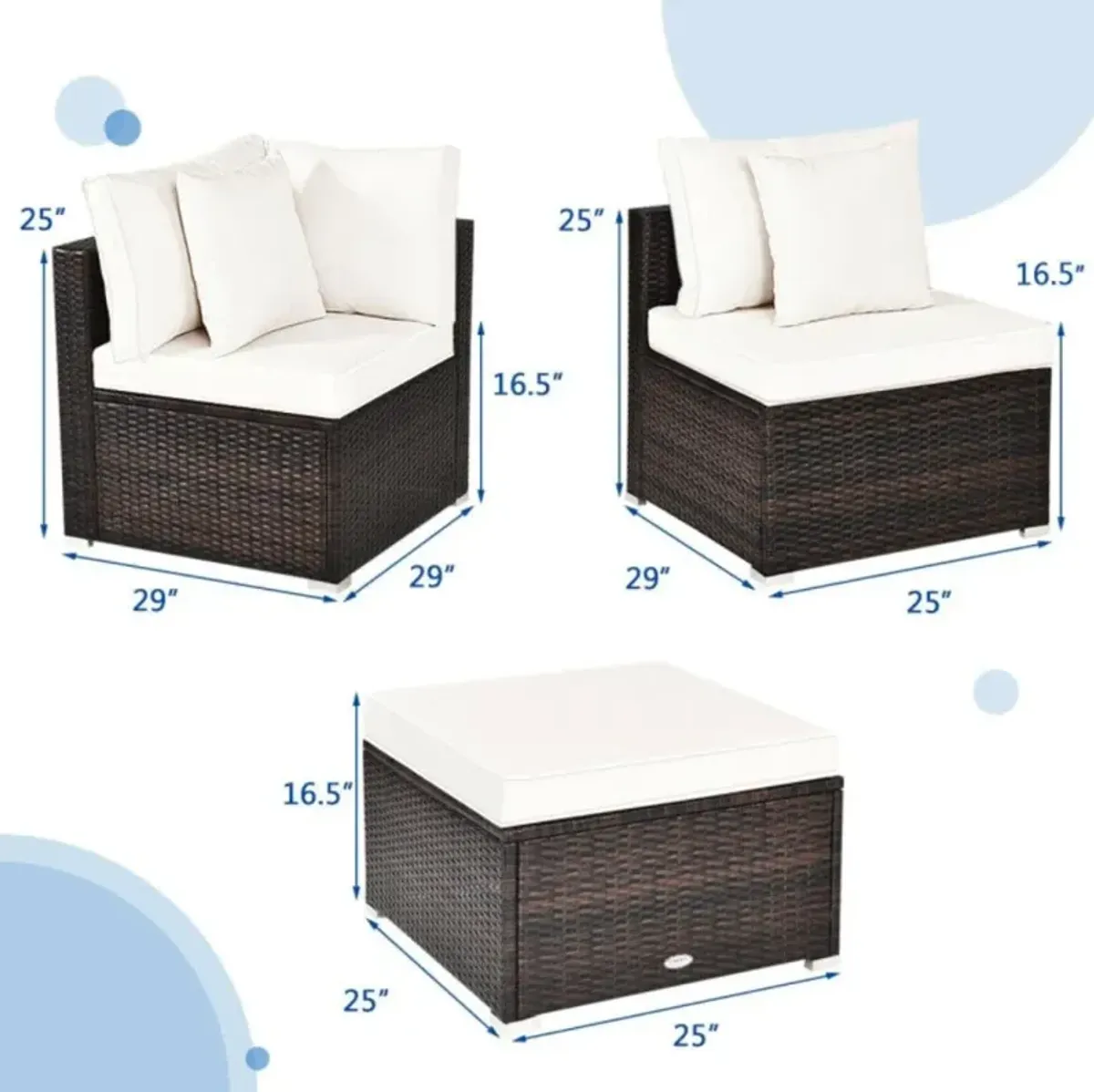 Hivvago 4 Pieces Patio Rattan Furniture Set with Removable Cushions and Pillows