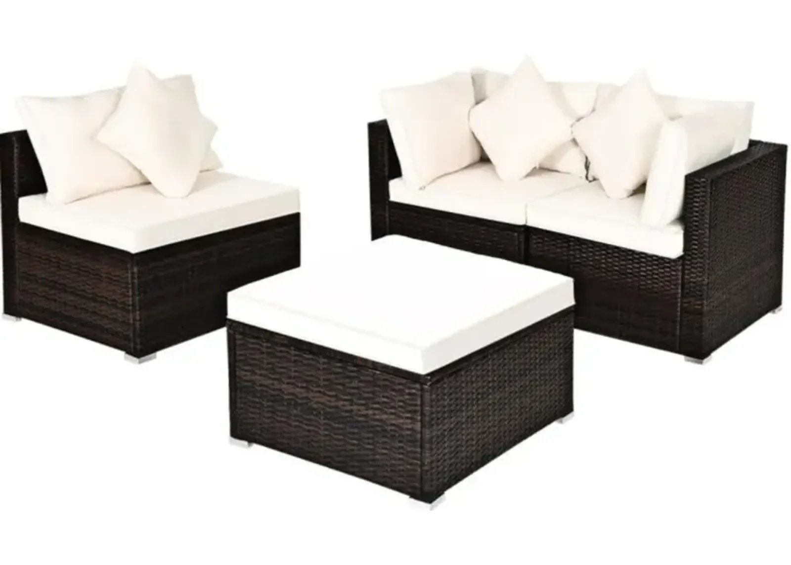 Hivvago 4 Pieces Patio Rattan Furniture Set with Removable Cushions and Pillows