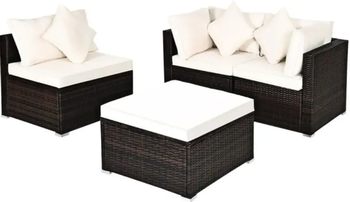 Hivvago 4 Pieces Patio Rattan Furniture Set with Removable Cushions and Pillows