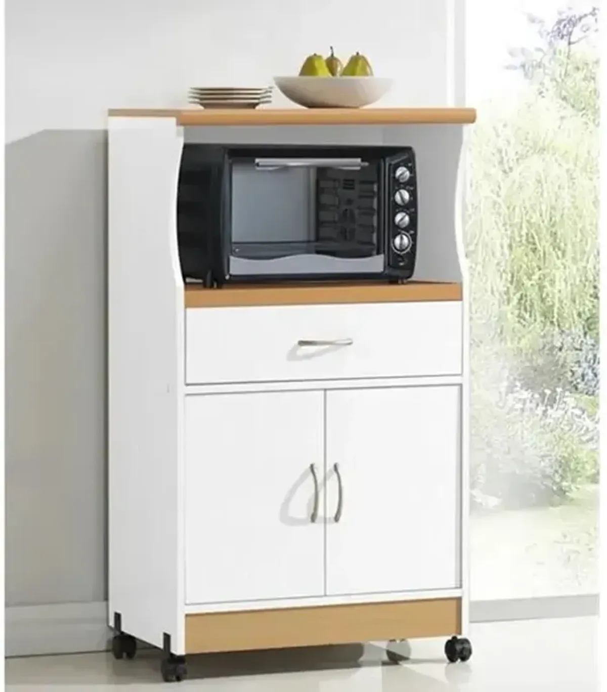 Hivvago White Kitchen Utility Cabinet Microwave Cart with Caster Wheels