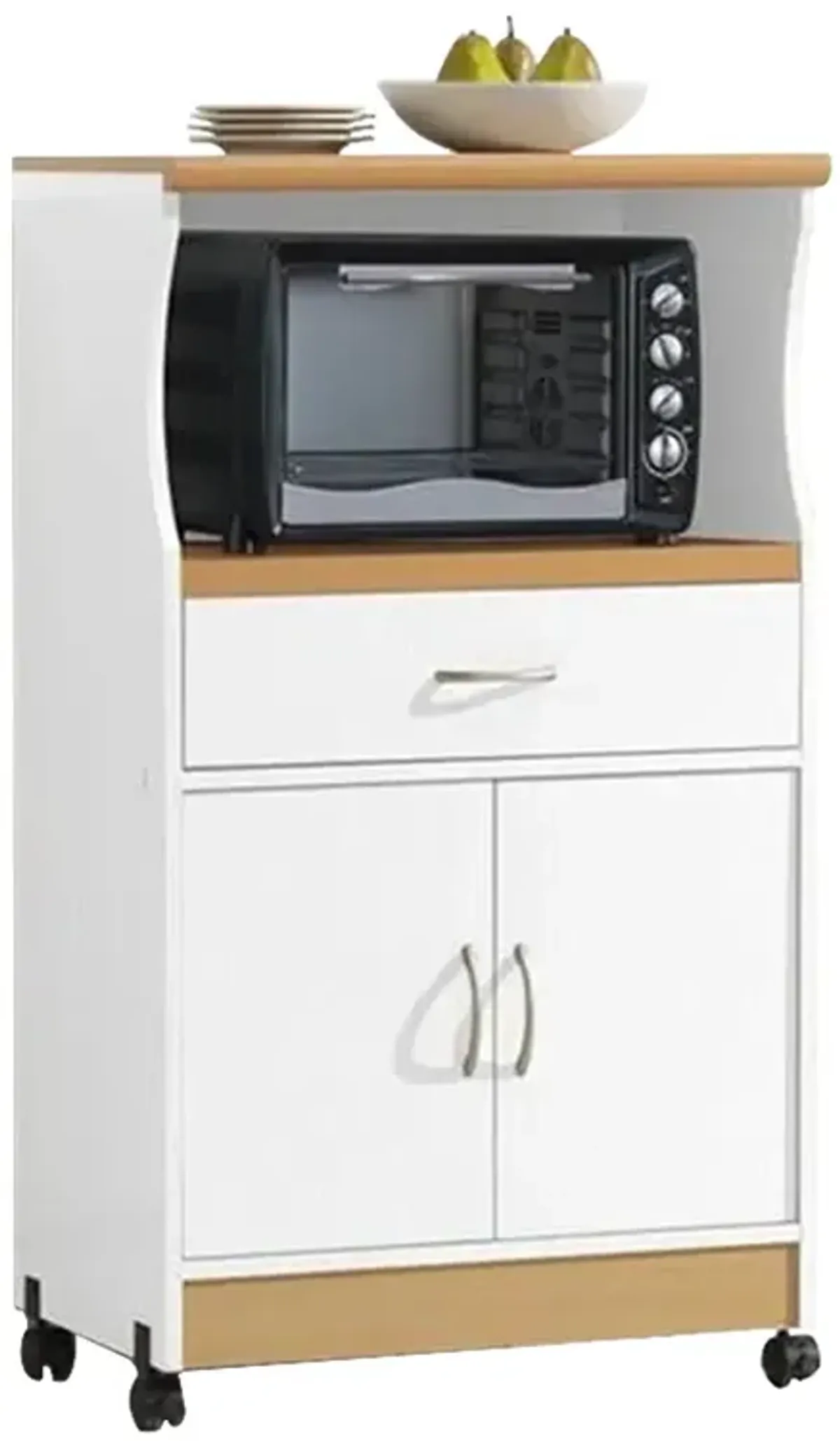 Hivvago White Kitchen Utility Cabinet Microwave Cart with Caster Wheels